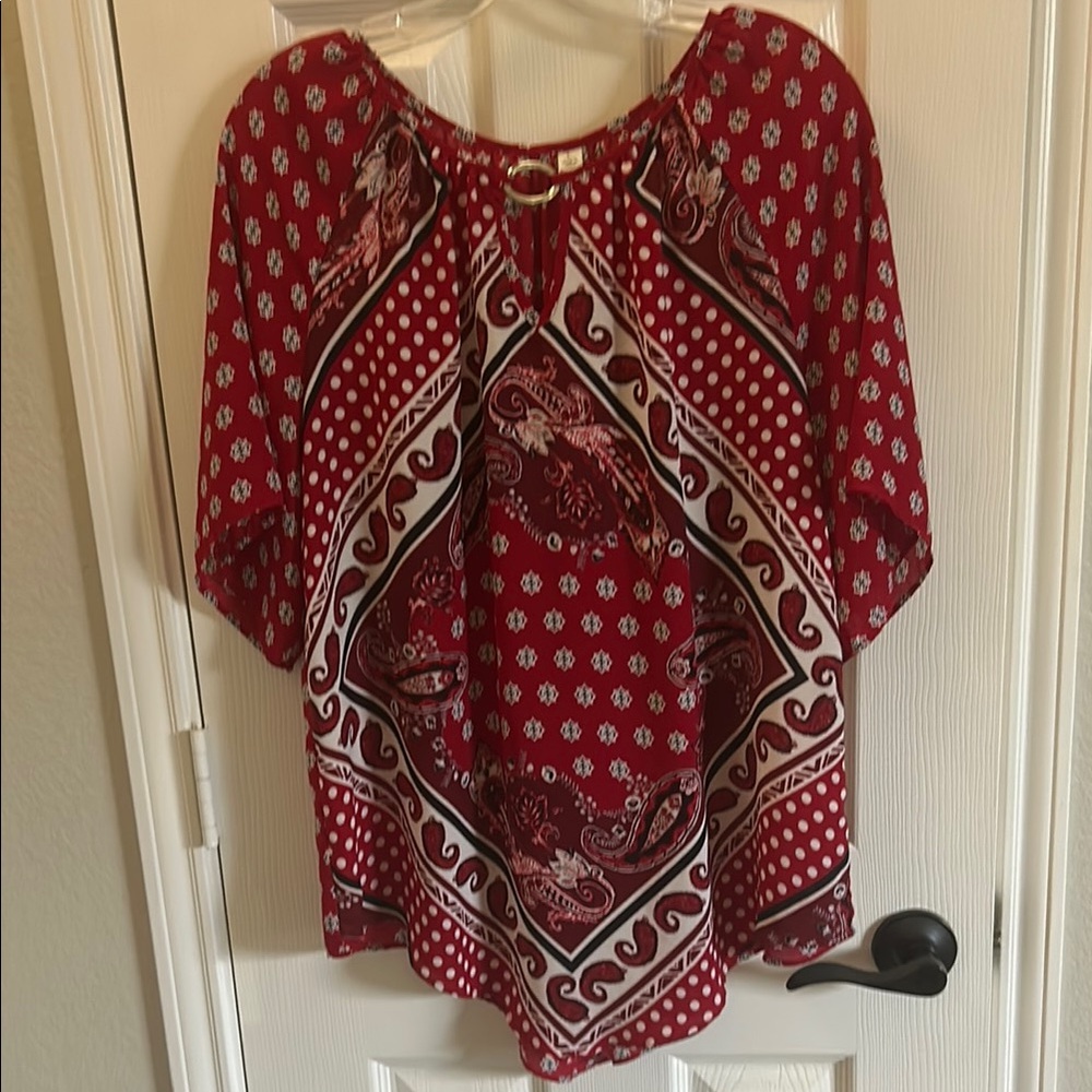 Cato Red Graphic 3/4 Sleeve Blouse